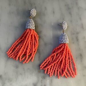 Bauble Bar lavender bead and coral tassel earrings